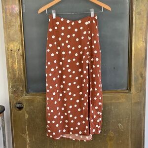 Abercrombie & Fitch Rust Brown Polka Dot Midi Skirt High Slit Cottagecore